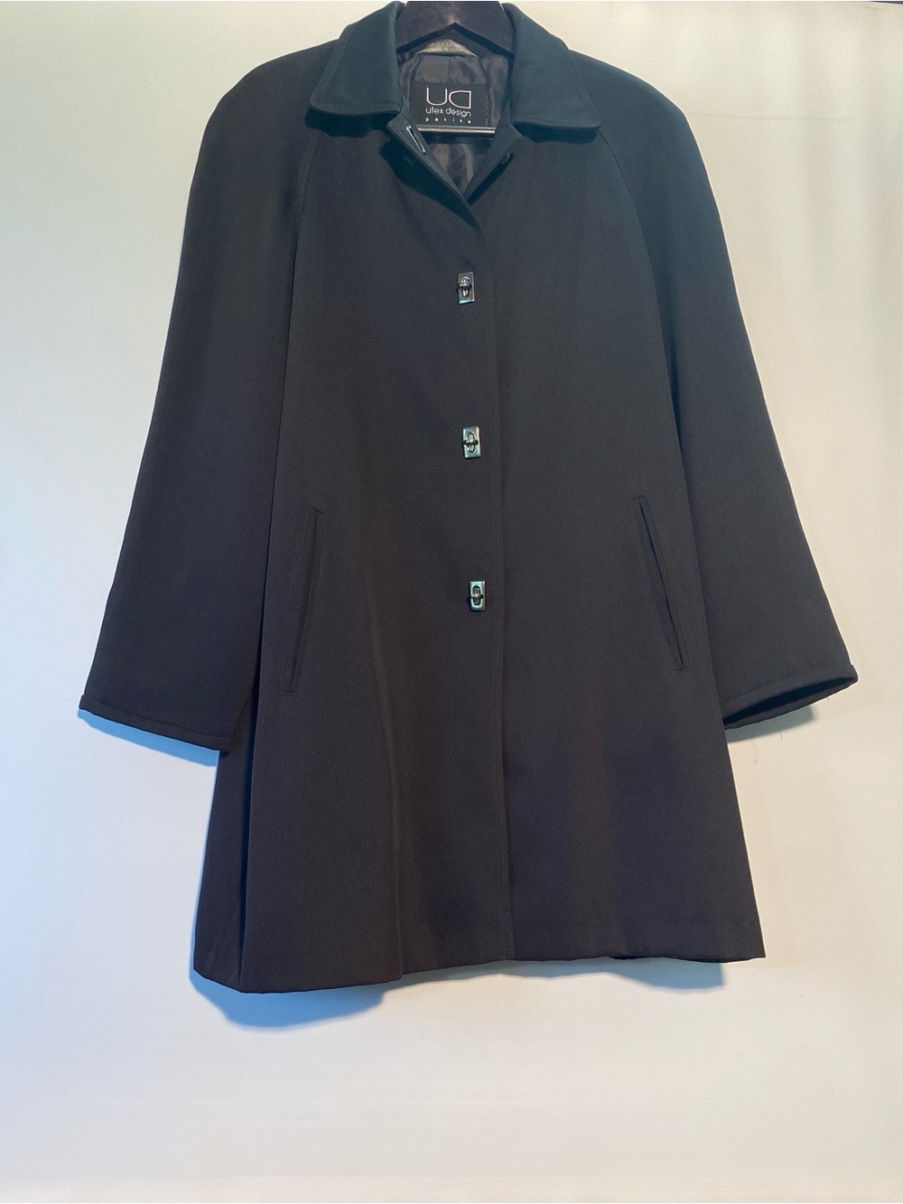 Utex Black Single-Breasted A-Line Trench Coat